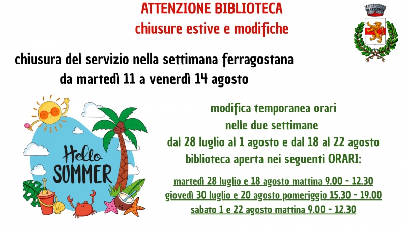 Biblioteca Comunale: chiusure estive