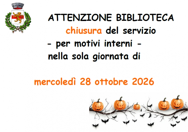 Avviso chiusura biblioteca 28 Ottobre 2026